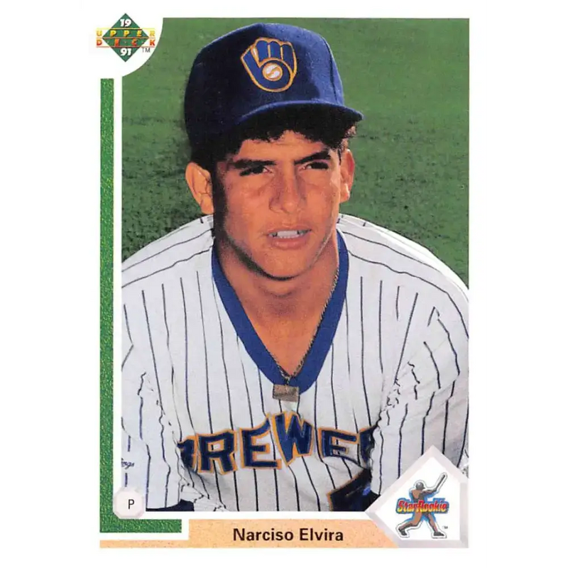1991 Upper Deck #13 Narciso Elvira EX Excellent RC Rookie Milwaukee Brewers Baseball Card - Baseball Card Single