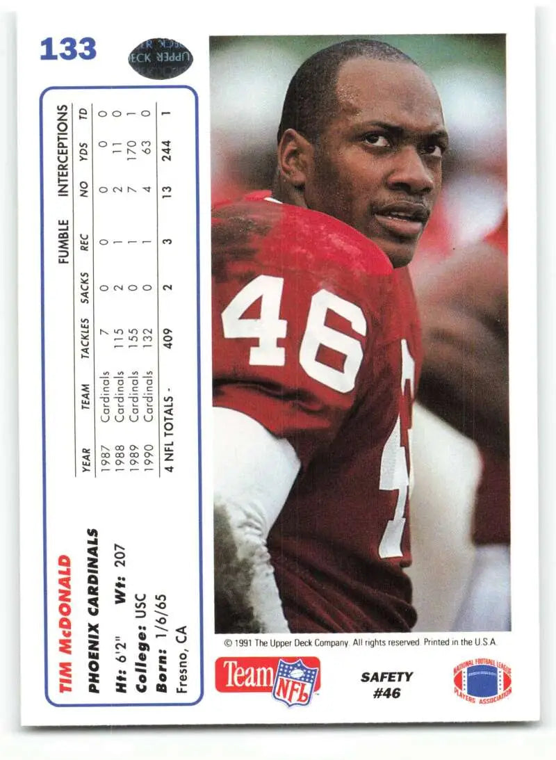 1991 Upper Deck #133 Tim McDonald NM-MT Phoenix Cardinals Football Card - Football Card Single