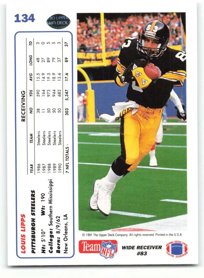 1991 Upper Deck #134 Louis Lipps NM-MT Pittsburgh Steelers Football Card - Football Card Single