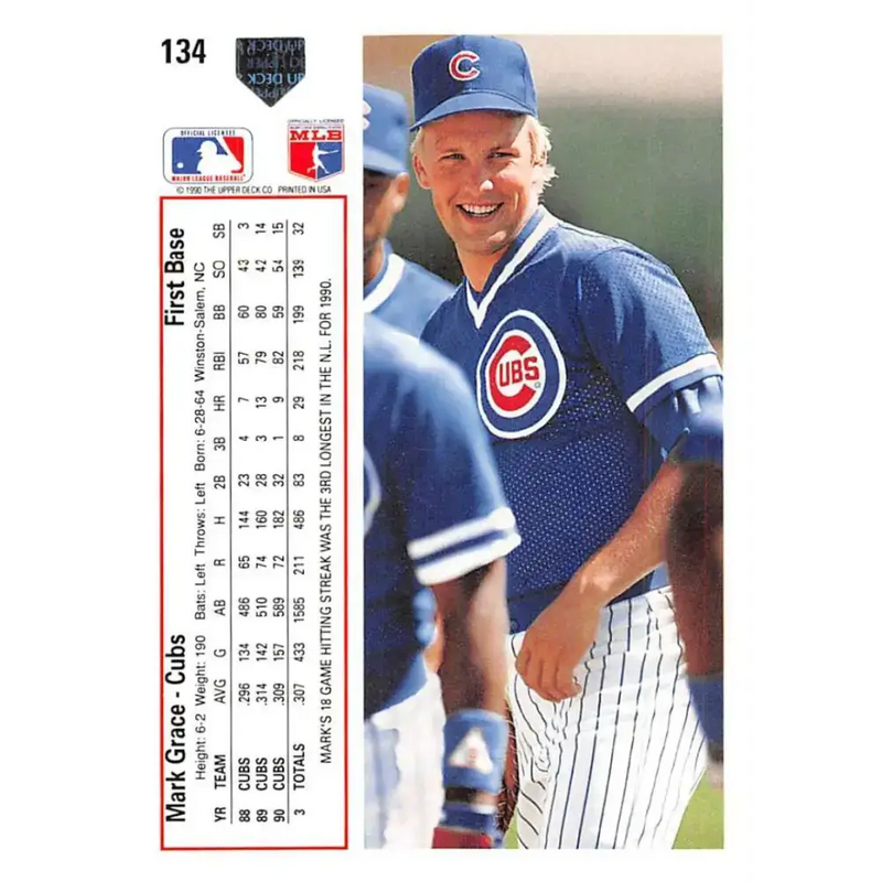 1991 Upper Deck #134 Mark Grace EX Excellent Chicago Cubs Baseball Card - Baseball Card Single