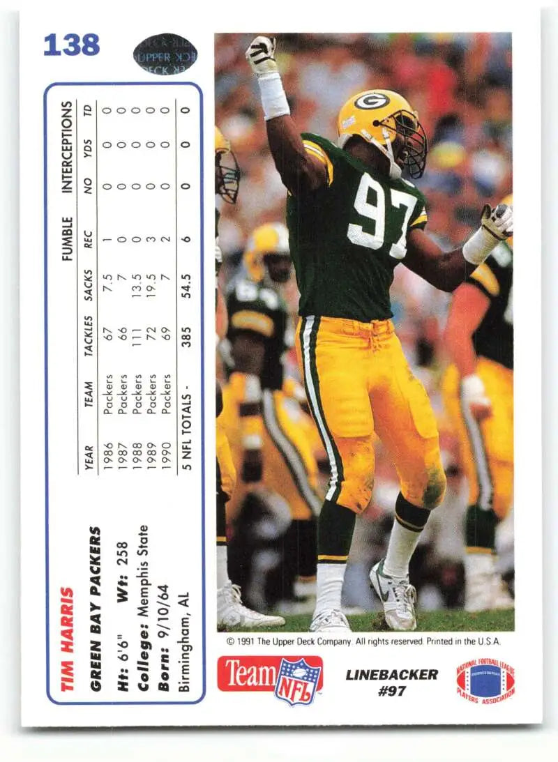 1991 Upper Deck #138 Tim Harris NM-MT Green Bay Packers Football Card - Football Card Single