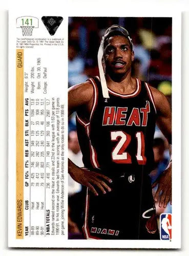 1991 Upper Deck #141 Kevin Edwards Miami Heat Basketball Cards NM Ne ID:55737 - Basketball Card Single