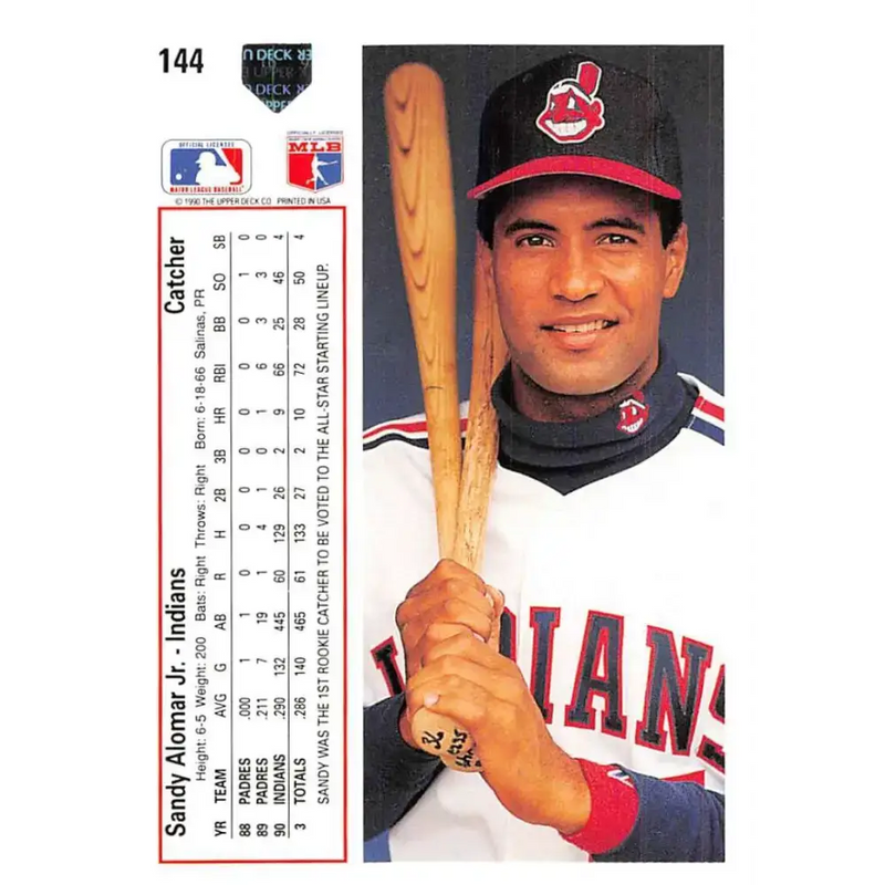 1991 Upper Deck #144 Sandy Alomar Jr. EX Excellent Cleveland Indians Baseball Card - Baseball Card Single