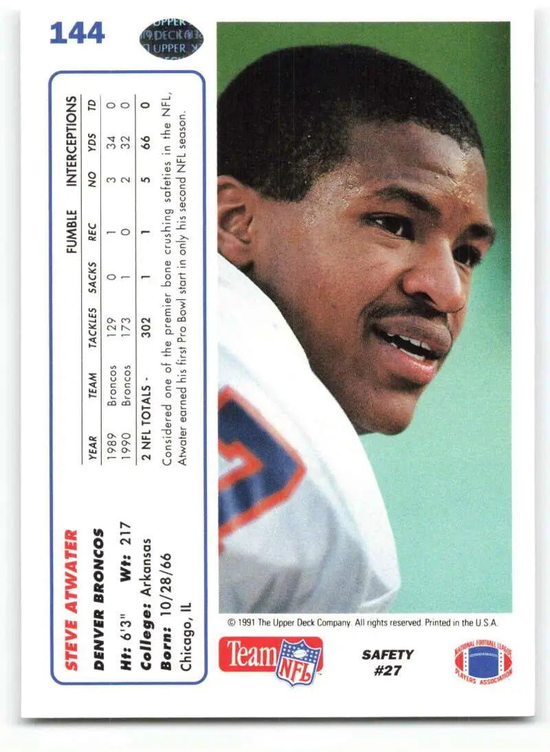 1991 Upper Deck #144 Steve Atwater NM-MT Denver Broncos Football Card - Football Card Single