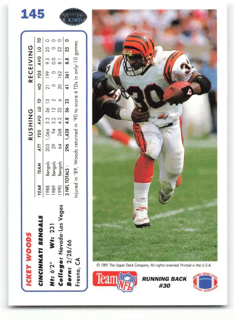1991 Upper Deck #145 Ickey Woods NM-MT Cincinnati Bengals Football Card - Football Card Single