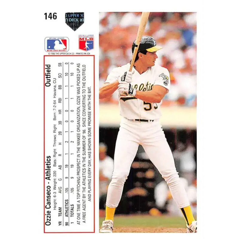 1991 Upper Deck #146 Ozzie Canseco EX Excellent Oakland Athletics Baseball Card - Baseball Card Single