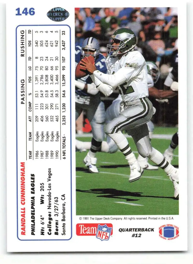 1991 Upper Deck #146 Randall Cunningham NM-MT Philadelphia Eagles Football Card - Football Card Single