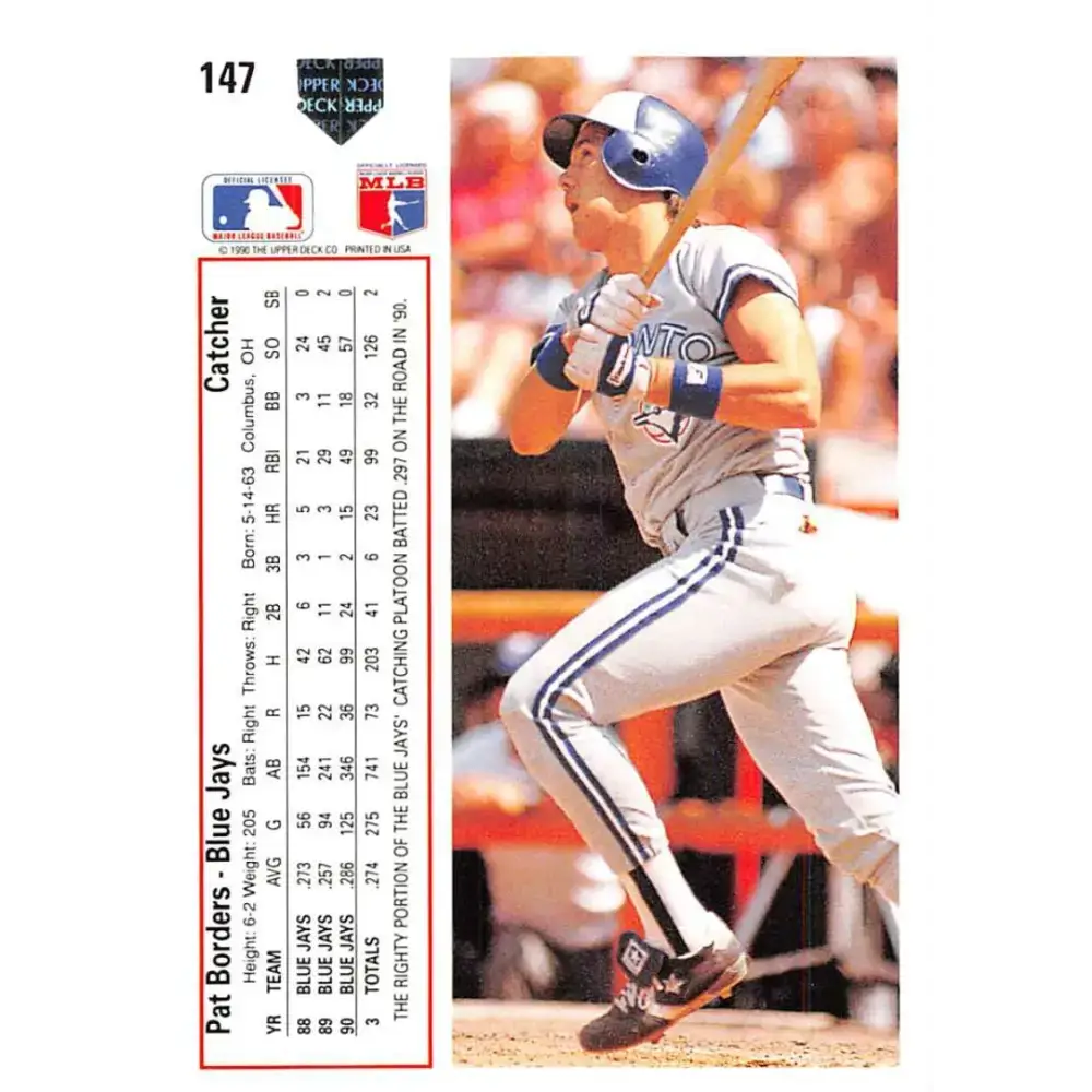1991 Upper Deck #147 Pat Borders EX Excellent Toronto Blue Jays Baseball Card - Baseball Card Single