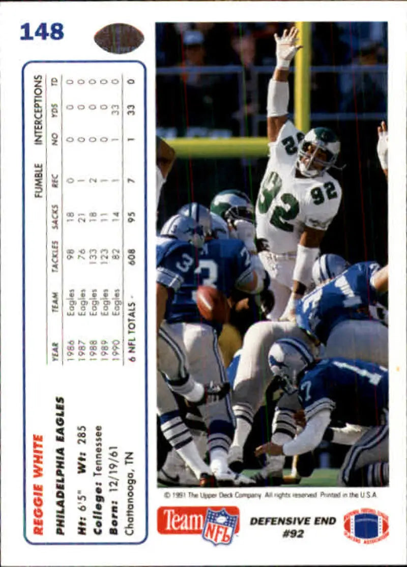 1991 Upper Deck #148 Reggie White NM-MT Philadelphia Eagles Football Card - Football Card Single