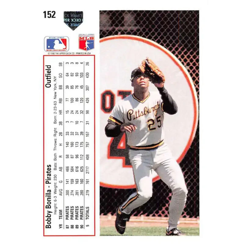 1991 Upper Deck #152 Bobby Bonilla EX Excellent Pittsburgh Pirates Baseball Card - Baseball Card Single