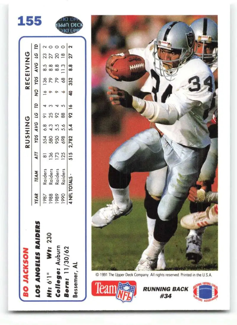 1991 Upper Deck #155 Bo Jackson NM-MT Los Angeles Raiders Football Card - Football Card Single