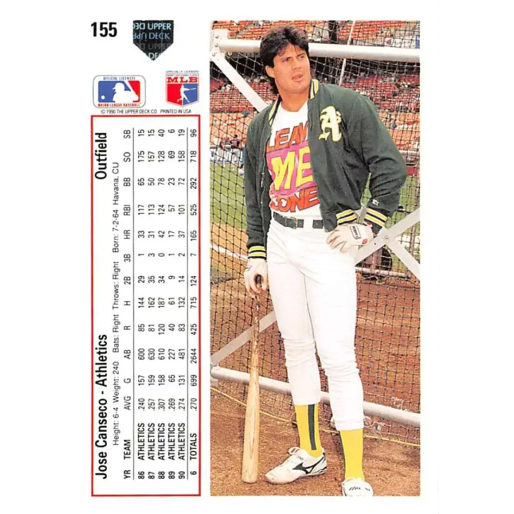 1991 Upper Deck #155 Jose Canseco EX Excellent Oakland Athletics Baseball Card - Baseball Card Single