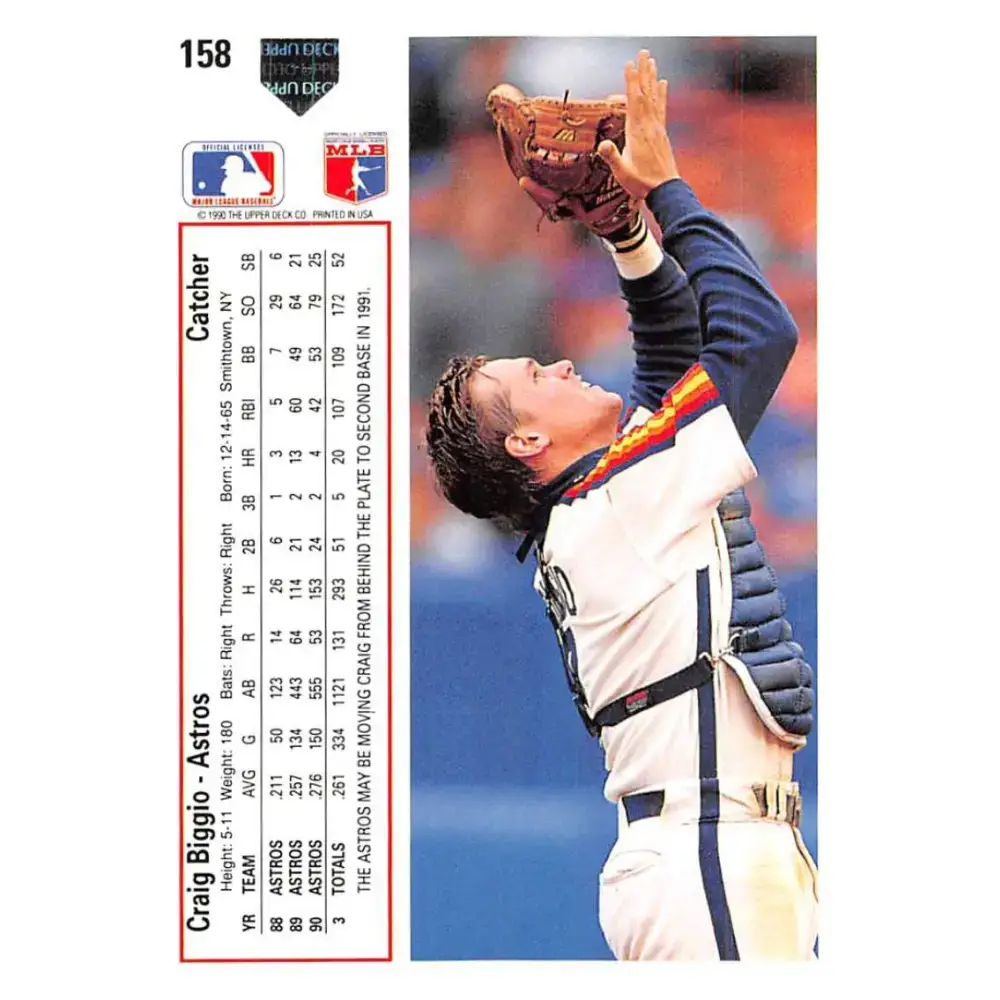 1991 Upper Deck #158 Craig Biggio EX Excellent Houston Astros Baseball Card - Baseball Card Single
