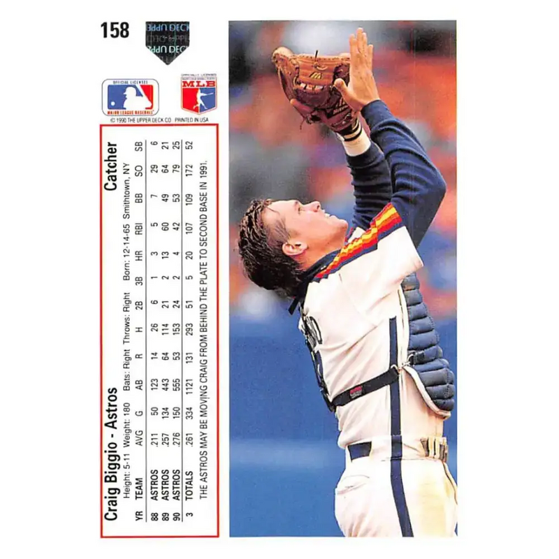 1991 Upper Deck #158 Craig Biggio EX Excellent Houston Astros Baseball Card - Baseball Card Single