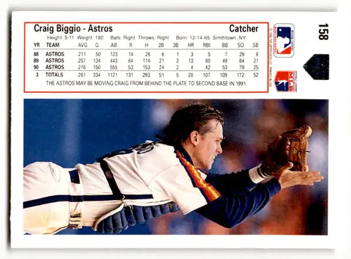1991 Upper Deck #158 Craig Biggio NM Near Mint Astros ID:58508 - Baseball Card Single