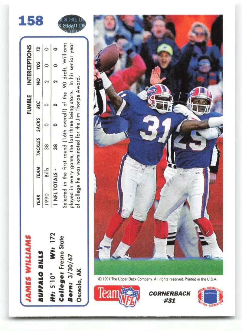 1991 Upper Deck #158 James Williams NM-MT Buffalo Bills Football Card - Football Card Single