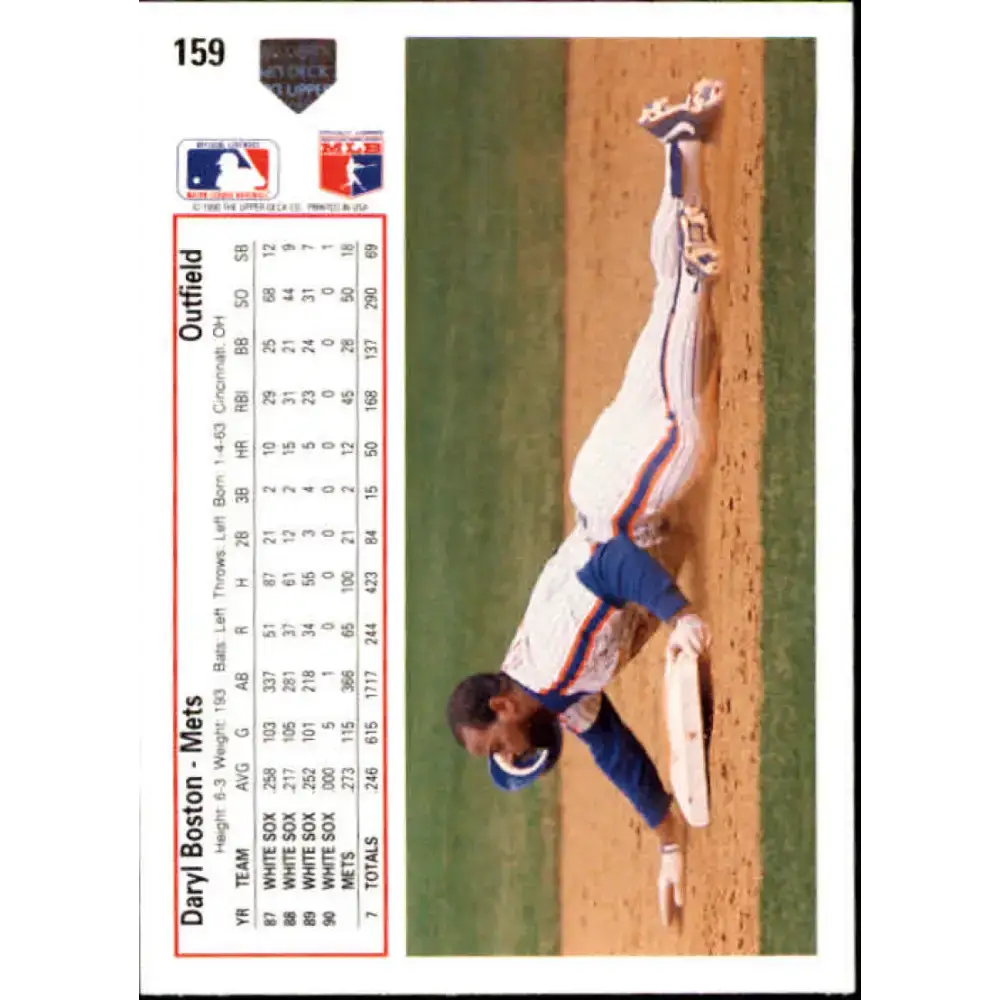 1991 Upper Deck #159 Daryl Boston EX Excellent New York Mets Baseball Card - Baseball Card Single
