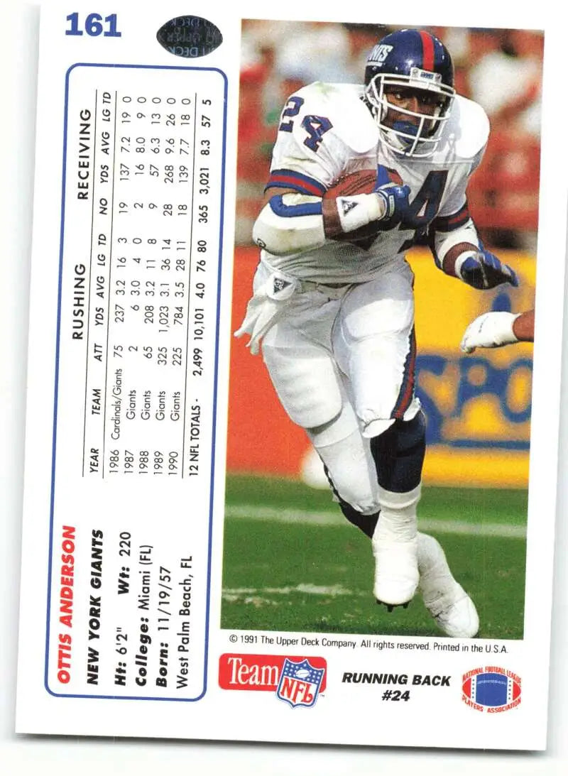 1991 Upper Deck #161 Ottis Anderson NM-MT New York Giants Football Card - Football Card Single