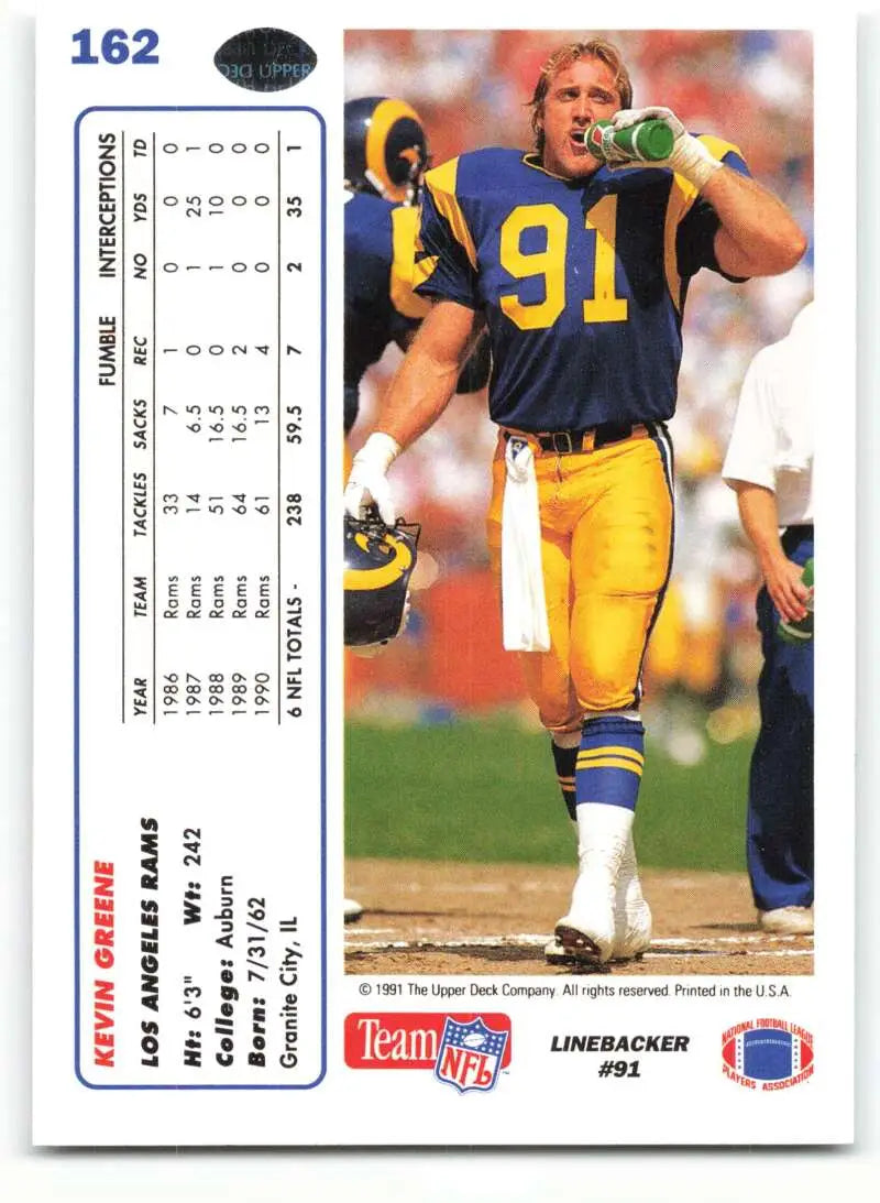 1991 Upper Deck #162 Kevin Greene NM-MT Los Angeles Rams Football Card - Football Card Single