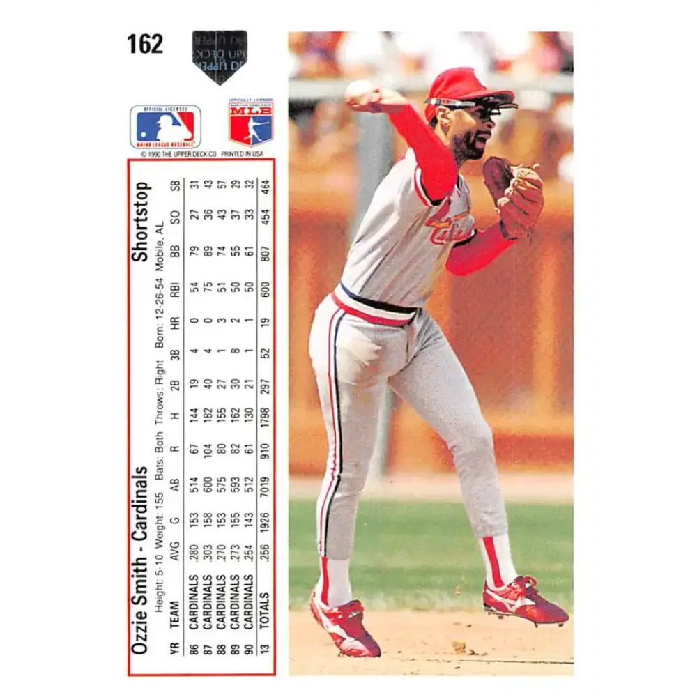 1991 Upper Deck #162 Ozzie Smith EX Excellent St. Louis Cardinals Baseball Card - Baseball Card Single