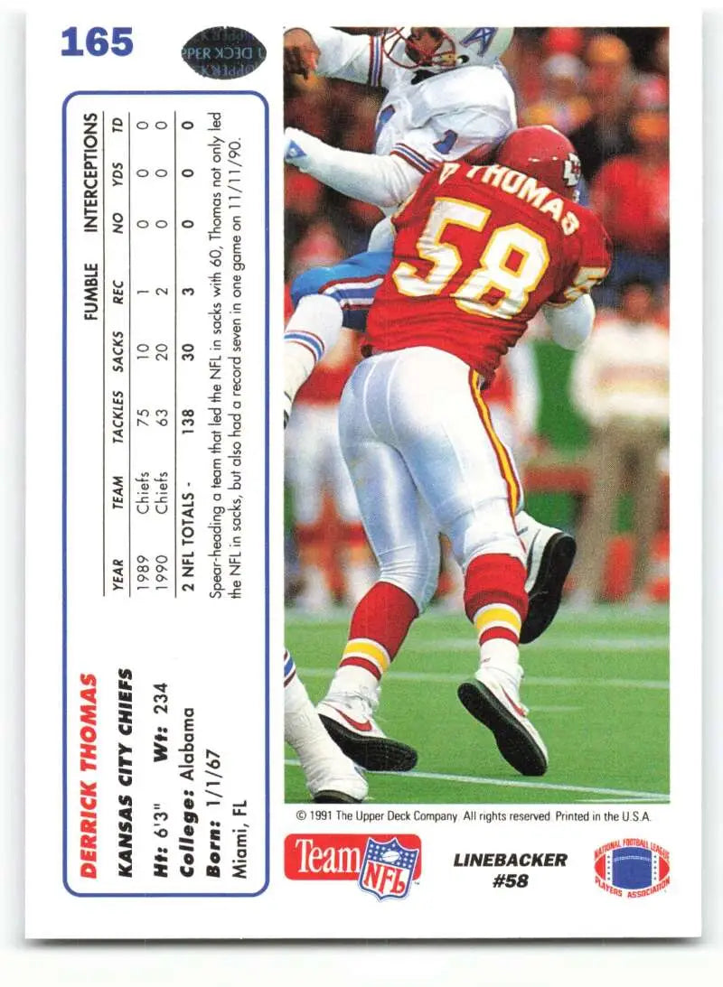 1991 Upper Deck #165 Derrick Thomas NM-MT Kansas City Chiefs Football Card - Football Card Single
