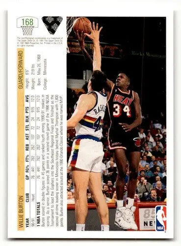 1991 Upper Deck #168 Willie Burton Miami Heat Basketball Cards NM Ne ID:55723 - Basketball Card Single