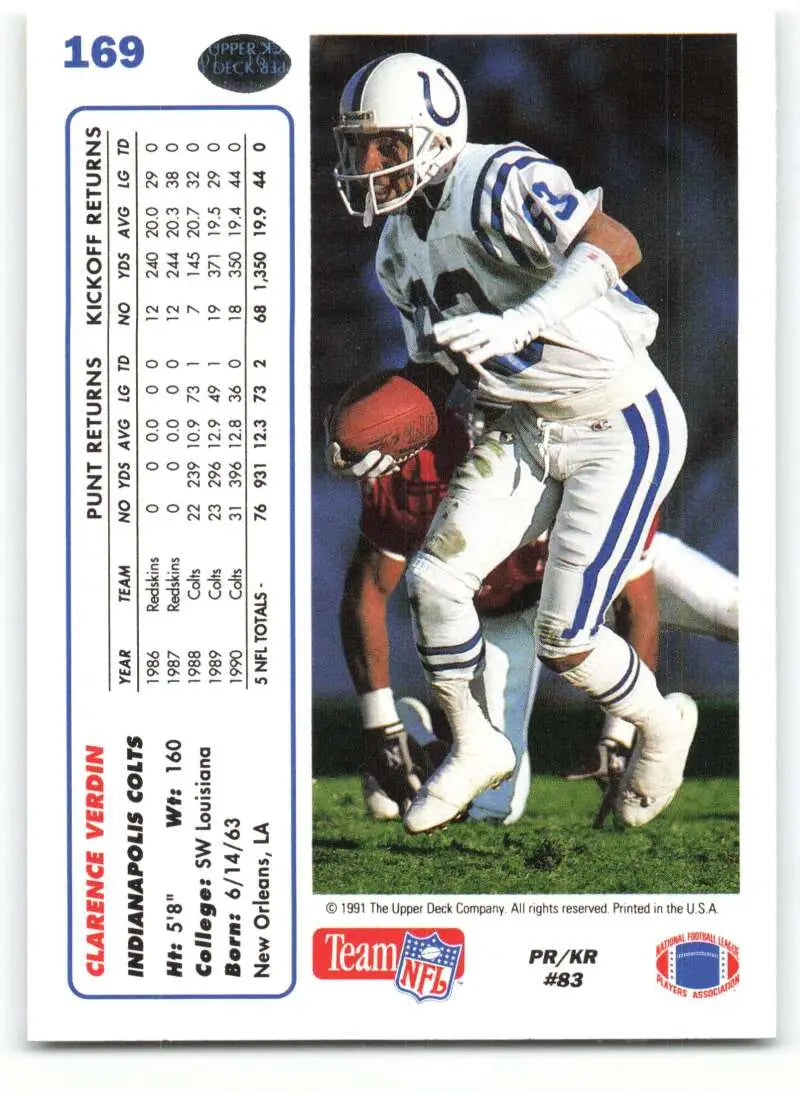 1991 Upper Deck #169 Clarence Verdin NM-MT Indianapolis Colts Football Card - Football Card Single