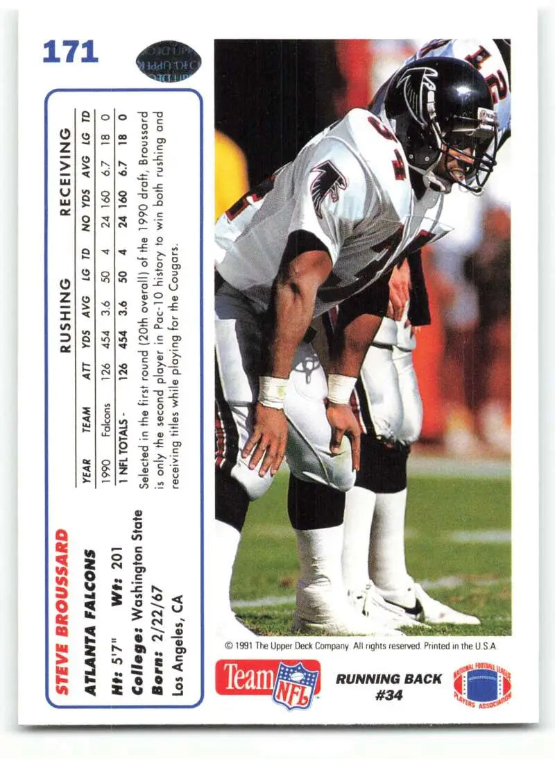 1991 Upper Deck #171 Steve Broussard NM-MT Atlanta Falcons Football Card - Football Card Single
