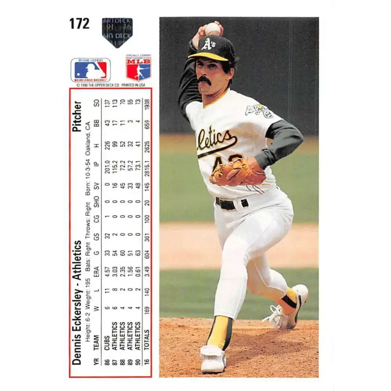 1991 Upper Deck #172 Dennis Eckersley EX Excellent Oakland Athletics Baseball Card