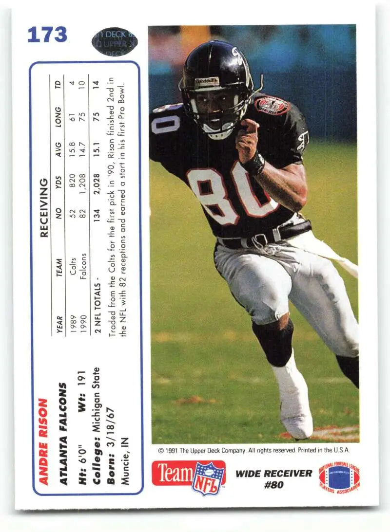 1991 Upper Deck #173 Andre Rison NM-MT Atlanta Falcons Football Card - Football Card Single
