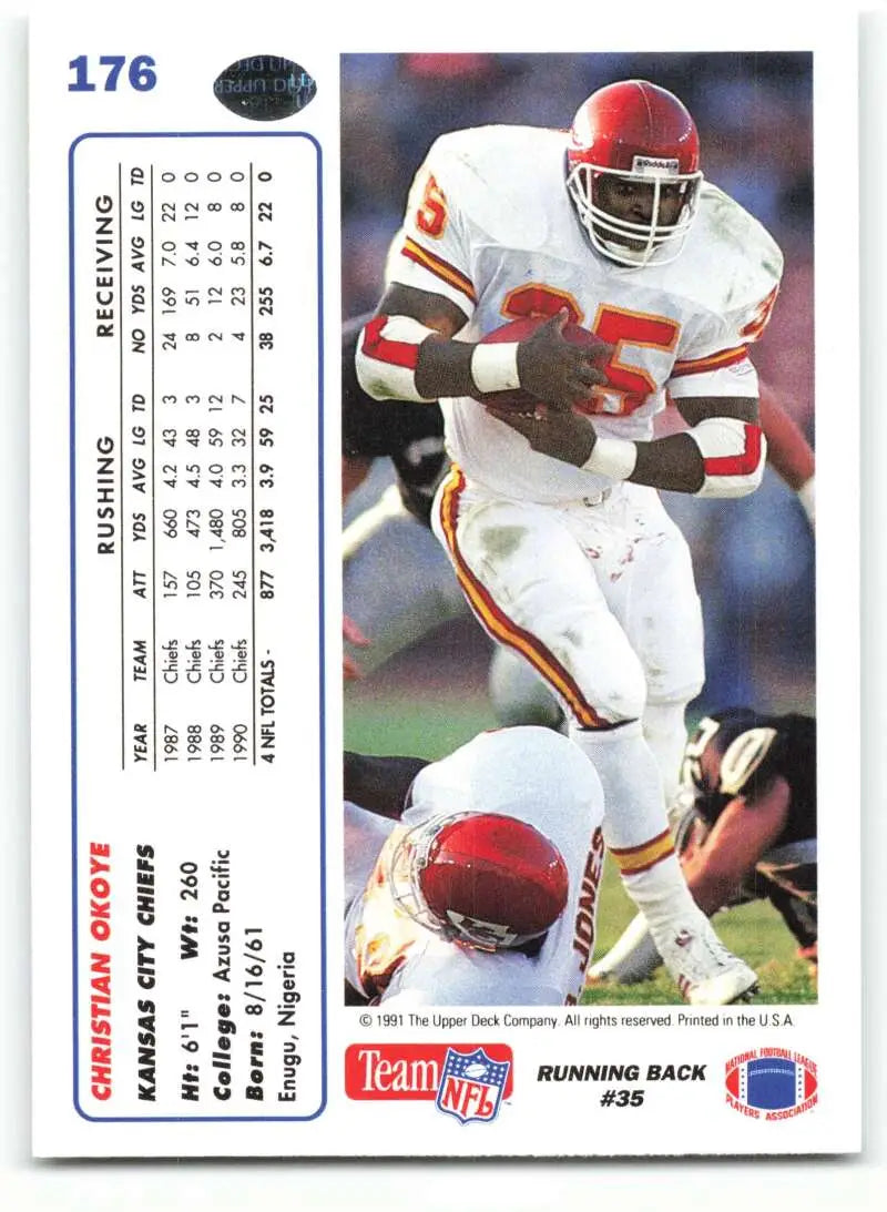 1991 Upper Deck #176 Christian Okoye NM-MT Kansas City Chiefs Football Card - Football Card Single
