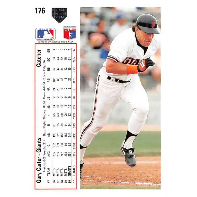 1991 Upper Deck #176 Gary Carter EX Excellent San Francisco Giants Baseball Card - Baseball Card Single
