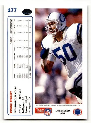 1991 Upper Deck #177 Duane Bickett Indianapolis Colts Football Cards ID:61221 - Football Card Single
