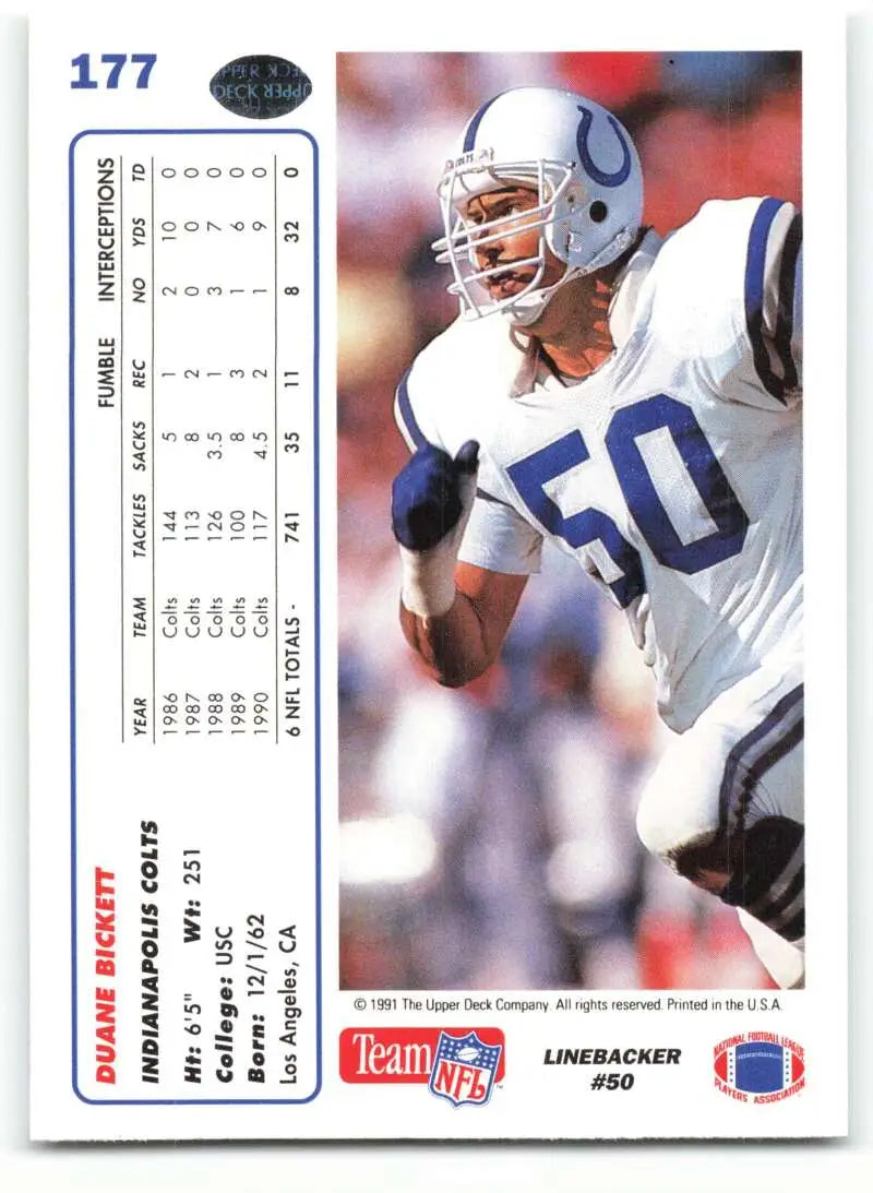1991 Upper Deck #177 Duane Bickett NM-MT Indianapolis Colts Football Card - Football Card Single