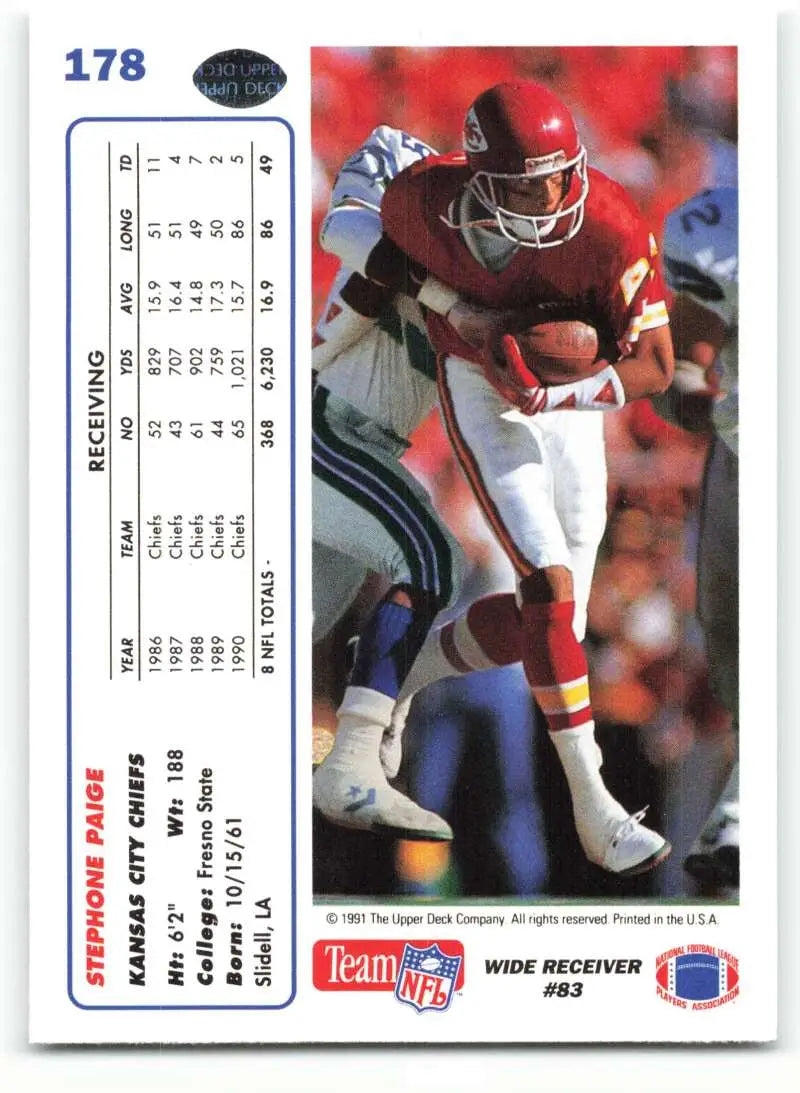1991 Upper Deck #178 Stephone Paige NM-MT Kansas City Chiefs Football Card - Football Card Single