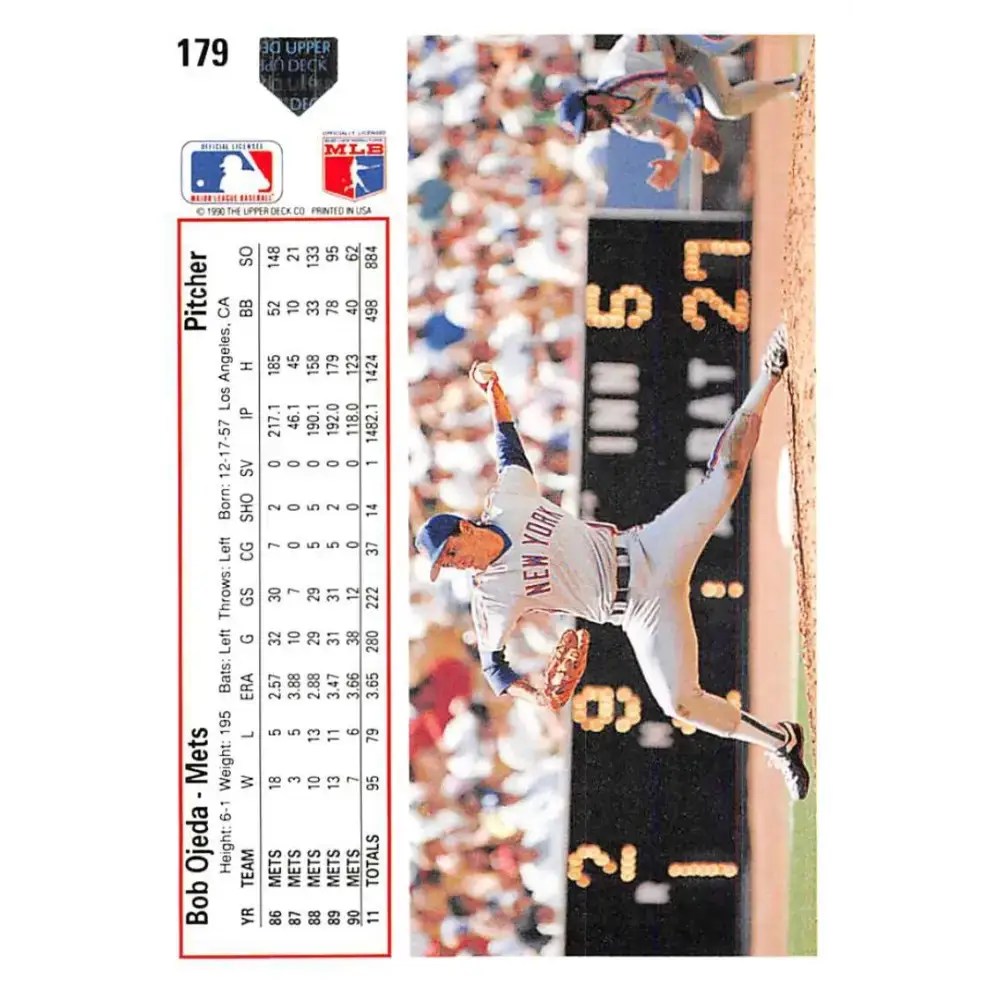 1991 Upper Deck #179 Bob Ojeda EX Excellent New York Mets Baseball Card - Baseball Card Single