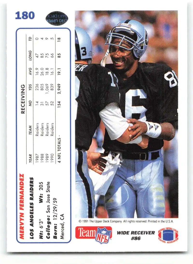 1991 Upper Deck #180 Mervyn Fernandez NM-MT Los Angeles Raiders Football Card - Football Card Single