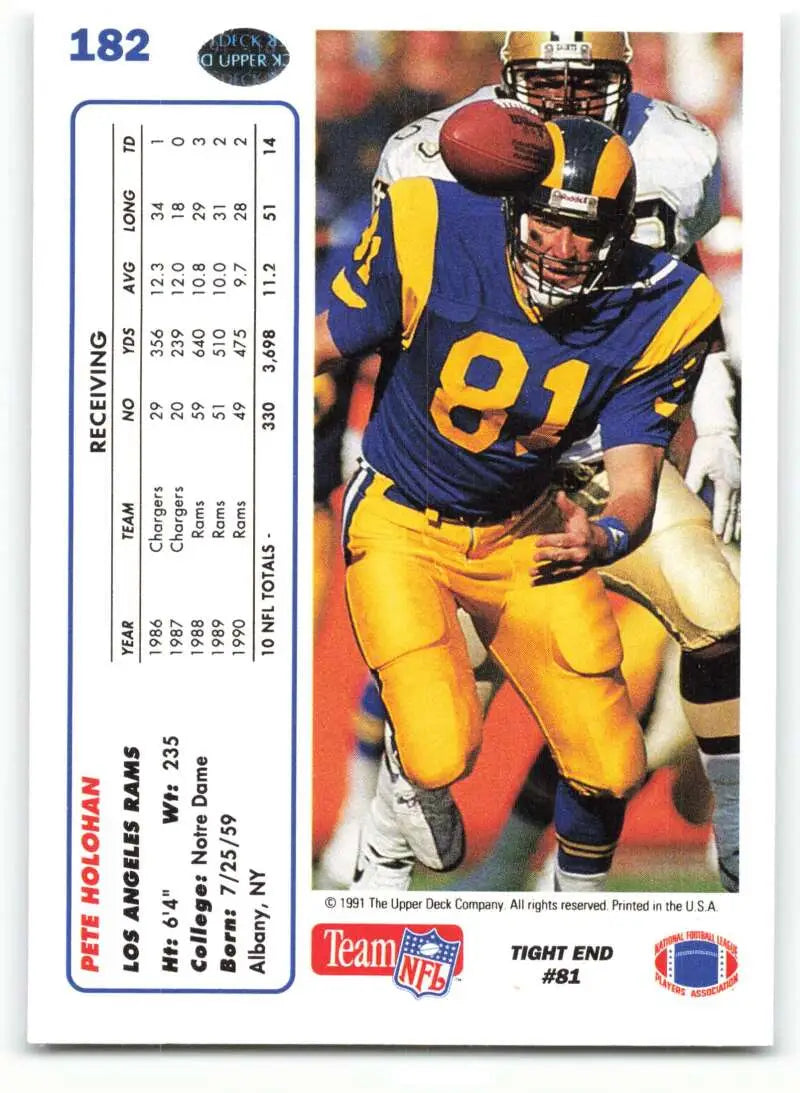 1991 Upper Deck #182 Pete Holohan NM-MT Los Angeles Rams Football Card - Football Card Single