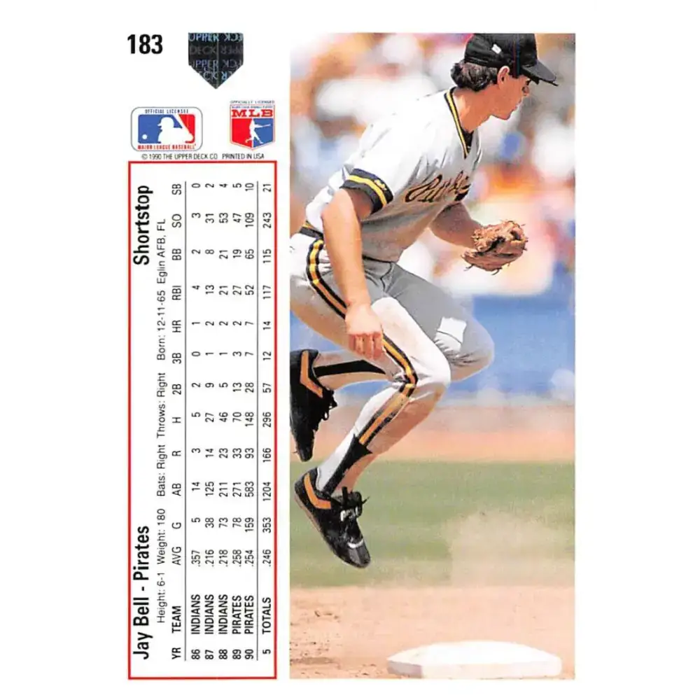 1991 Upper Deck #183 Jay Bell EX Excellent Pittsburgh Pirates Baseball Card - Baseball Card Single