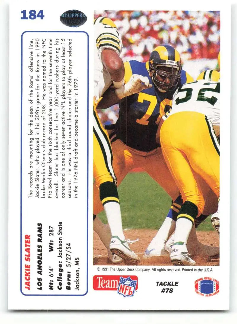 1991 Upper Deck #184 Jackie Slater NM-MT St. Louis Rams Football Card - Football Card Single