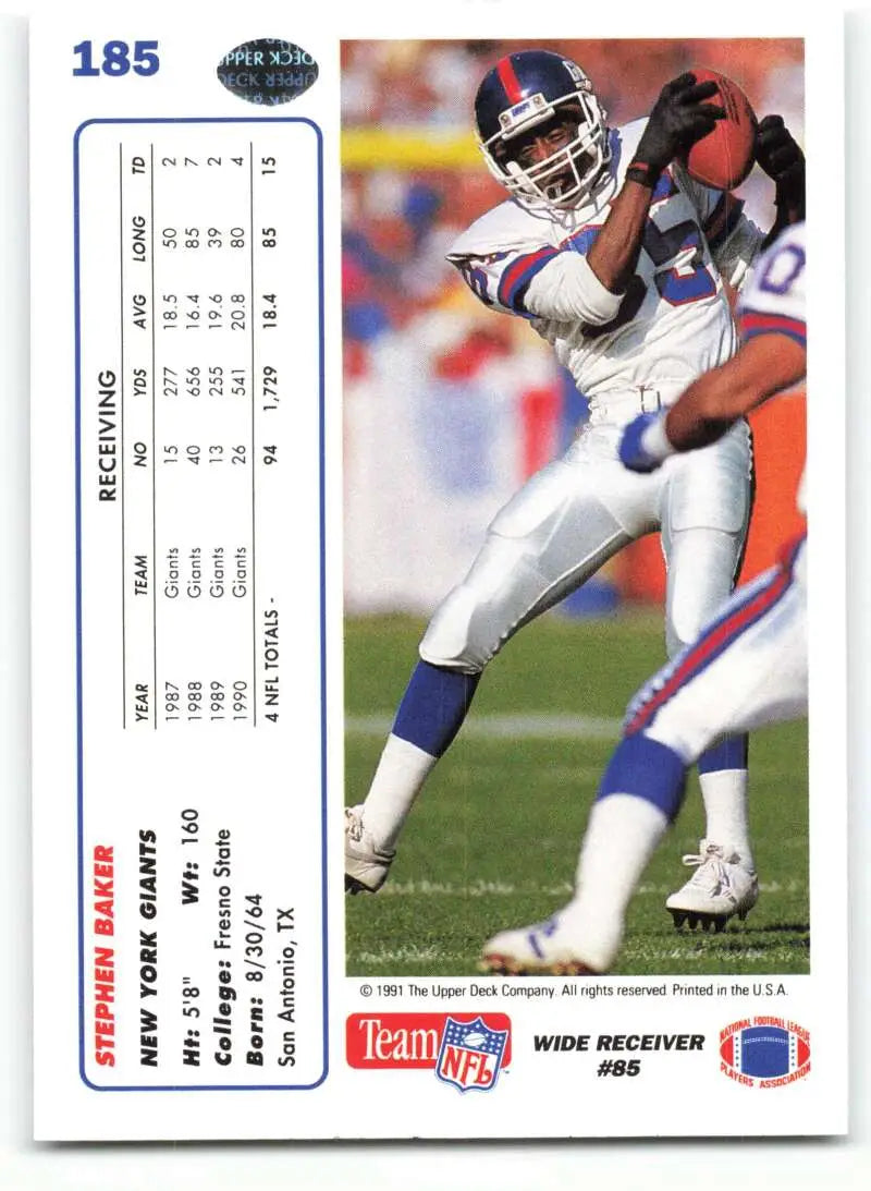 1991 Upper Deck #185 Stephen Baker NM-MT New York Giants Football Card - Football Card Single