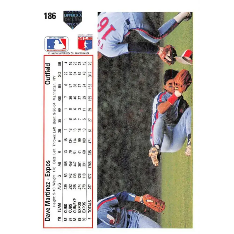 1991 Upper Deck #186 Dave Martinez EX Excellent Montreal Expos Baseball Card - Baseball Card Single