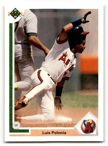 Original gloss Luis Polonia baseball card featuring California Angels team from 1991 Upper Deck