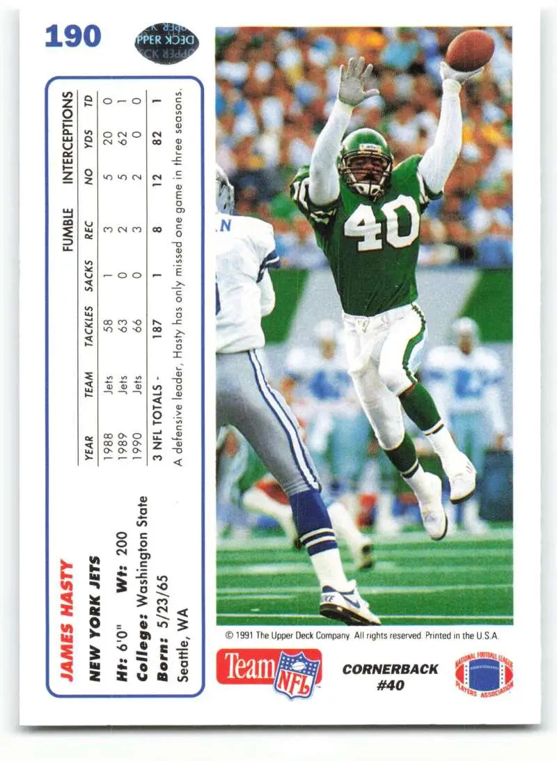 1991 Upper Deck #190 James Hasty NM-MT New York Jets Football Card - Football Card Single