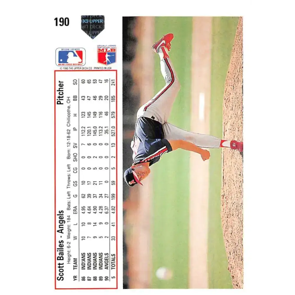 1991 Upper Deck #190 Scott Bailes NM-MT California Angels Baseball Card - Baseball Card Single