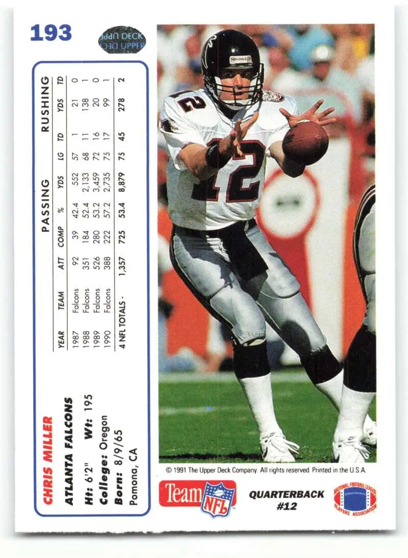 1991 Upper Deck #193 Chris Miller NM-MT Atlanta Falcons Football Card - Football Card Single