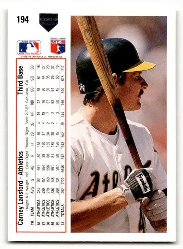 Original gloss Baseball card featuring Carney Lansford from 1991 Upper Deck #194