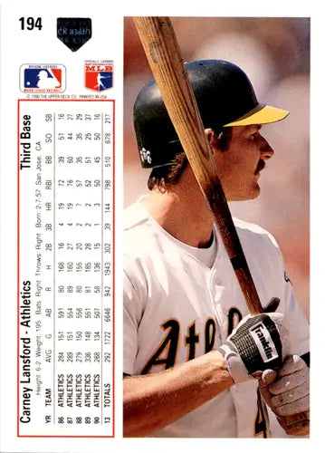 1991 Upper Deck #194 Carney Lansford NM Near Mint Athletics ID:45980 - Baseball Card Single