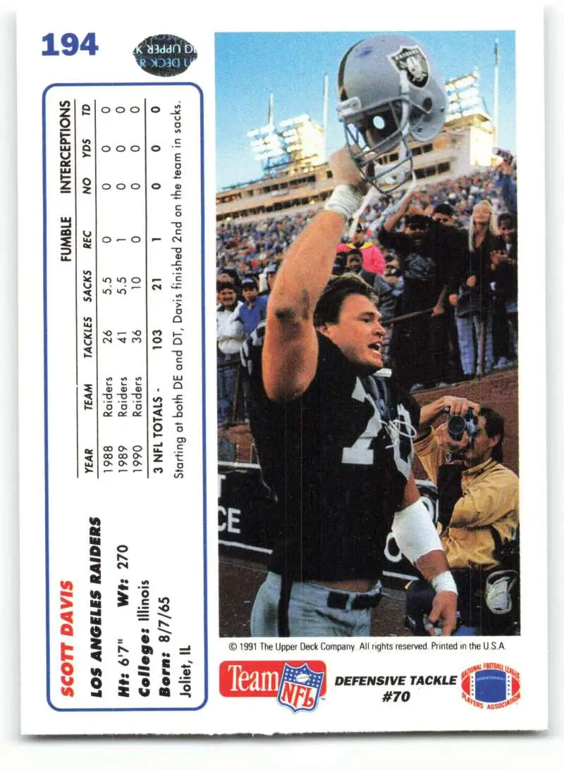 1991 Upper Deck #194 Scott Davis NM-MT Los Angeles Raiders Football Card - Football Card Single