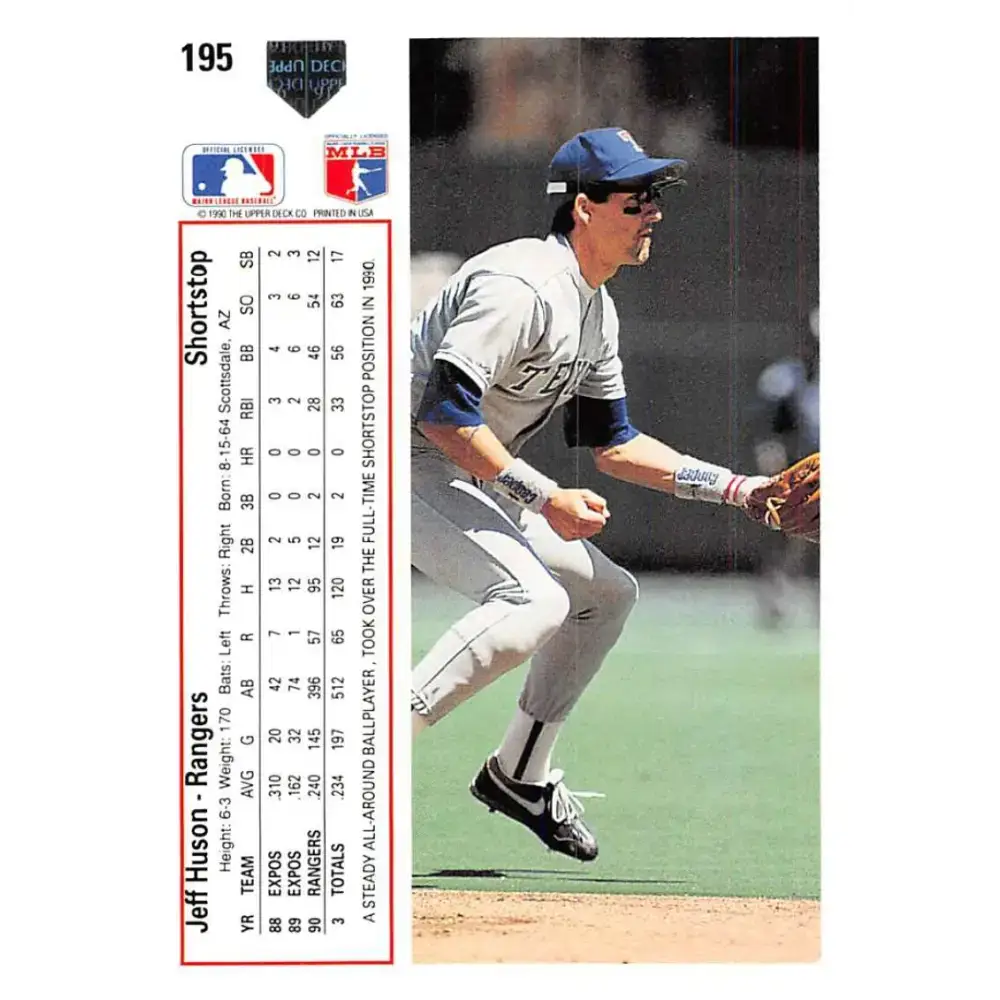 1991 Upper Deck #195 Jeff Huson EX Excellent Texas Rangers Baseball Card - Baseball Card Single